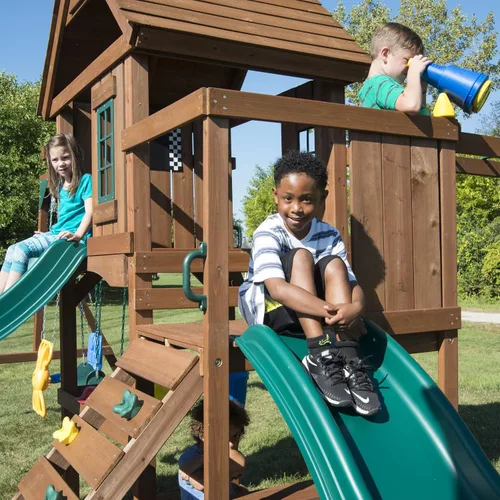 Vista 4 de Swing-N-Slide WS 8354 Knightsbridge - Juego de columpio de madera con dos toboganes, juego de juego, barras de mono, pared de escalada, juego
