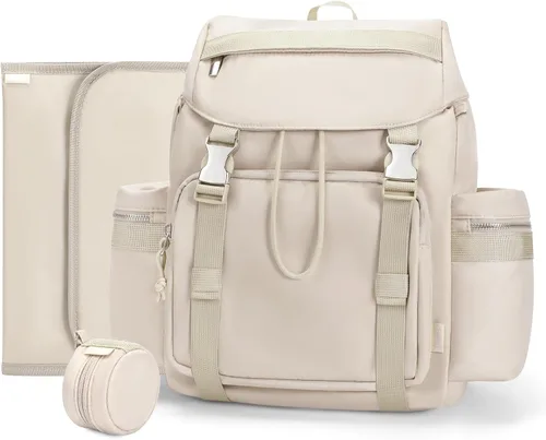 Vista 10 de Mochila para pañales con cambiador, funda para chupete y correas para cochecito, bolsillos aislados, resistentes al agua, artículos esenciales