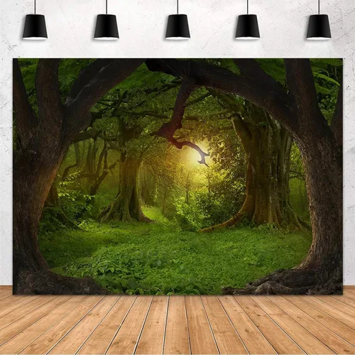 Vista 7 de MEHOFOND Telón de fondo de bosque de selva encantado de 7 x 5 pies, paisaje natural, fotografía, fondo, decoración de fiesta de cumpleaños