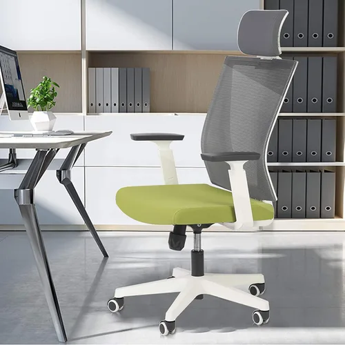 Vista 2 de Silla de oficina ergonómica giratoria con soporte lumbar, reposacabezas y apoyacabezas con respaldo alto, silla de computadora de malla ajustable