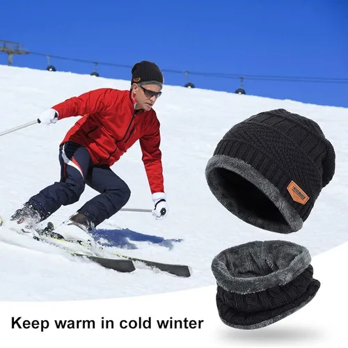 Vista 3 de 4 piezas de gorro de invierno para hombre y mujer, conjunto de bufanda de punto cálido para hombre y mujer, One Size-Medium