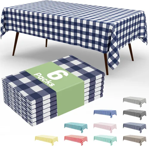 Vista 20 de Smiry Paquete de 3 Manteles Desechables de Cuadros Gingham Color Caqui - 54" x 72" Mantel de Plástico de Servicio Pesado, Cubiertas de Mesa