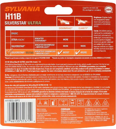 Vista 2 de SYLVANIA H11B foco delantero de luz halógena Ultra SilverStar, contiene 2 focos