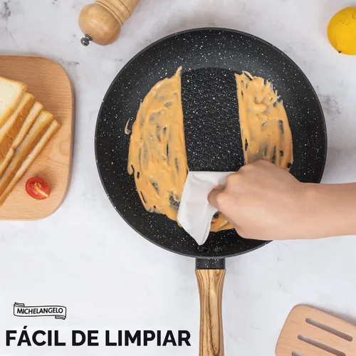 Vista 3 de MICHELANGELO Sartén antiadherente con tapa, sartenes antiadherentes de 8 pulgadas con revestimiento saludable, sartén pequeña con mango que se