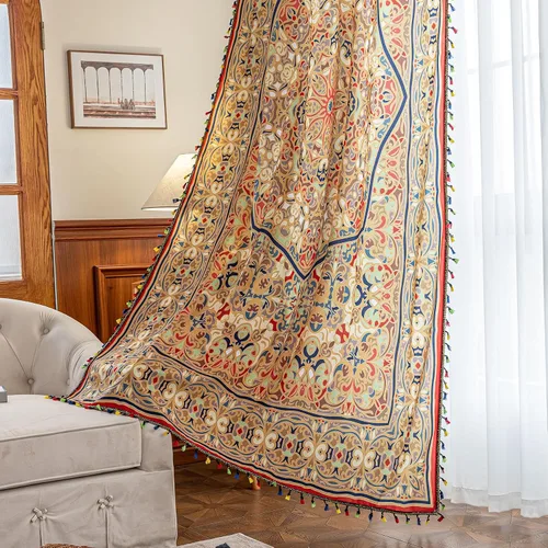 Vista 10 de Cortinas estampadas para sala de estar, artesanías populares, 54 pulgadas de largo, estilo indio, hippie, bohemio, con bolsillo para cortinero B2