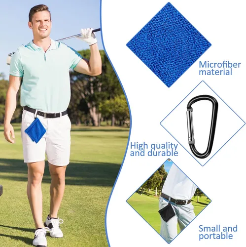Vista 3 de Flutesan Toalla de pelota de golf de 3 piezas de 5.5 x 5.5 pulgadas, toalla de bolsillo pequeña húmeda y seca con clip en D, accesorios portátiles