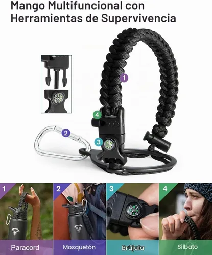Vista 4 de Topre Botella de agua aislada de 32 onzas, botella de agua al vacío de acero inoxidable, sin BPA y a prueba de fugas - con asa de paracord, correa