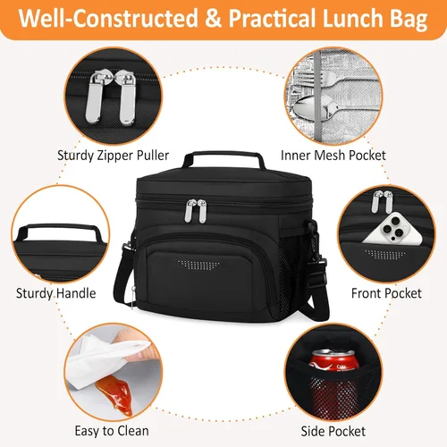 Vista 7 de Vankor Lonchera para Hombres y Mujeres, Bolsa de Almuerzo Aislada Reutilizable a Prueba de Fugas, Bolsa de Almuerzo Refrigerada con Correa Ajustable