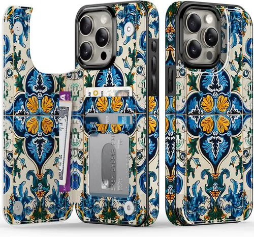 Vista 43 de FUNMIKO Funda tipo cartera para iPhone 15 con tarjetero + clip para efectivo, bloqueo RFID, protección contra caídas de grado militar y obras