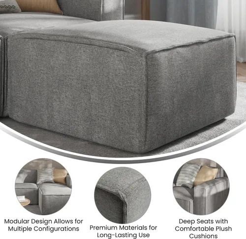 Vista 4 de Flash Furniture Bridgetown - Módulo otomano de tela para sofá seccional, sofá modular personalizable, color gris