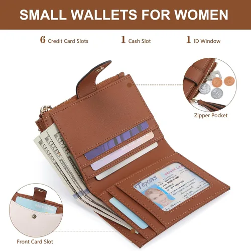 Vista 2 de yiijay Billetera pequeña para mujer, con bloqueo RFID, plegable, delgada, de cuero, para tarjetas de crédito, billetera pequeña con bolsillo