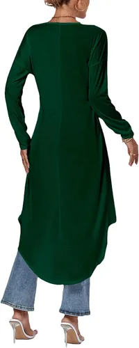 Vista 2 de LYANER Blusa larga de manga larga con dobladillo dividido frontal para mujer