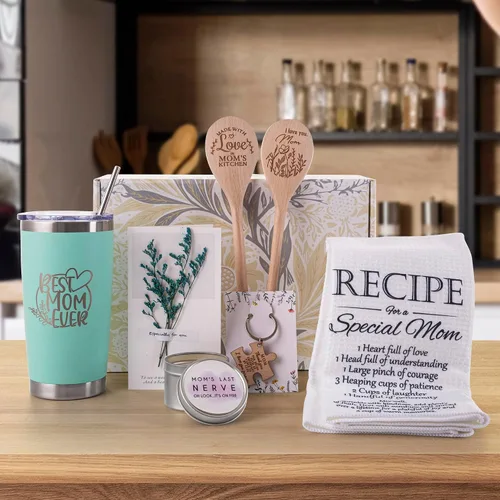 Vista 3 de ELEMENU Regalos para el día de la madre para mamá de hijo, hija, niños, cesta de regalo para madre de cocina, regalos de cocina para mamá esposa