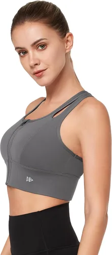 Vista 3 de Yvette Sujetadores deportivos para mujer de alto impacto con cremallera frontal, brasier deportivo de alto soporte, busto grande para entrenamiento
