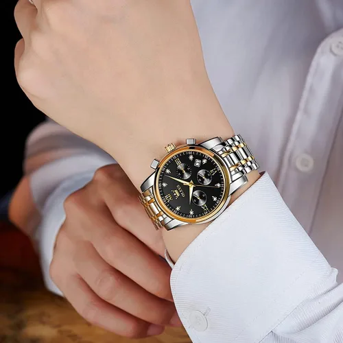 Vista 8 de OLEVS Reloj de pulsera para hombre con esfera multifunción, impermeable, luminoso, analógico, reloj de cuarzo con correa de acero inoxidable