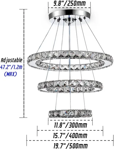 Vista 2 de Lámparas de araña LED de cristal modernas, lámparas colgantes con anillos (blanco frío 30/40/50 cm)