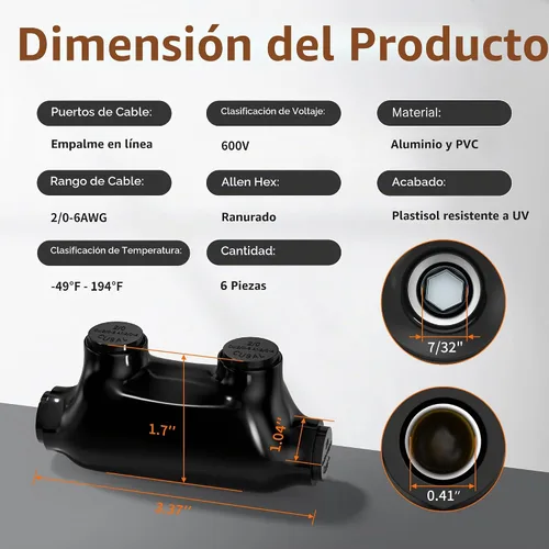 Vista 2 de Joinfworld Conector de empalme en línea aislado calibre 2/0-6, conectores de alambre de aluminio a cobre, conectores de alambre de aluminio