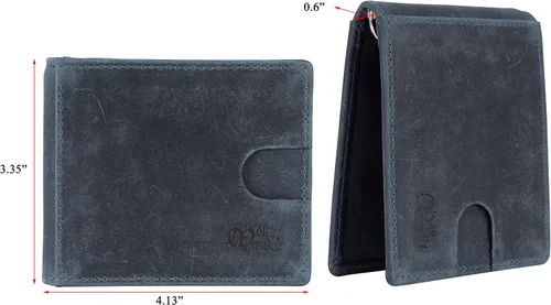 Vista 4 de Monedero de cuero con clip de dinero para hombres-RFID bloqueo bolsillo frontal delgado cartera con ventana de identificación