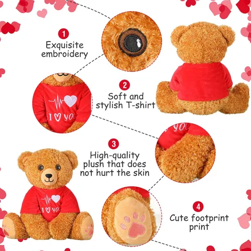 Vista 5 de Chalyna Oso de peluche para el día de San Valentín, de 16 pulgadas, oso de peluche para novia, oso de peluche romántico para regalos de cumpleaños