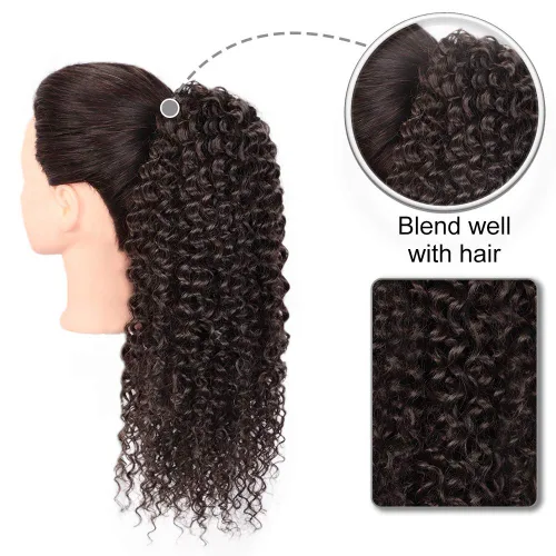 Vista 2 de Vigorous Extensión de Cola de Caballo con Cordón Corta Afro Rizada Crespa Marrón Cola de Caballo para Mujeres Africanas Colas de Caballo Esponjosas