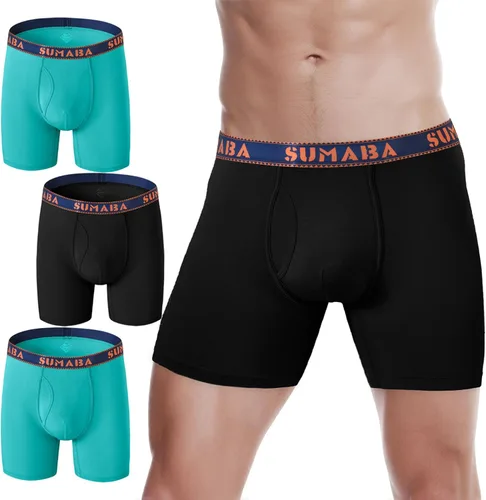 Vista 17 de SUMABA Calzoncillos tipo bóxer de pierna larga para hombre, con bolsa que no se suben para hombre 1 paquete: verde militar02
