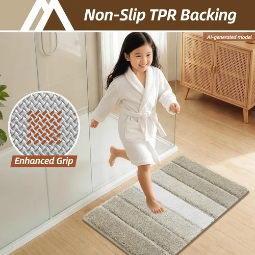 Vista 5 de COSY HOMEER Alfombras de baño de 24 x 17 pulgadas, ultra suaves y absorbentes, con respaldo de TPR antideslizante, lavable a máquina, alfombra Beige