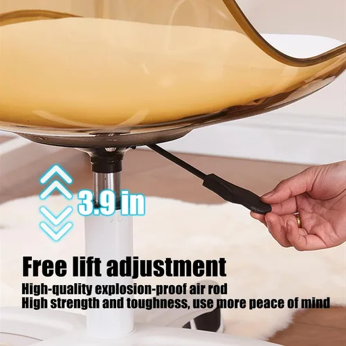 Vista 5 de Silla de escritorio transparente, silla de oficina de acrílico sin brazos con ruedas, giratoria de 360° y silla de tocador de altura ajustable