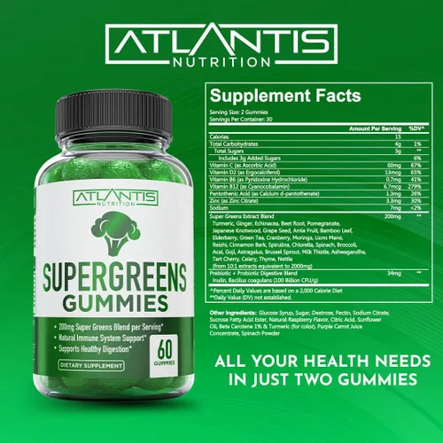 Vista 9 de Gomitas Supergreens & Ashwagandha – Ashwagandha promueve la calma y mejora el sistema inmunológico – Deliciosas superverduras con espinaca, brócoli