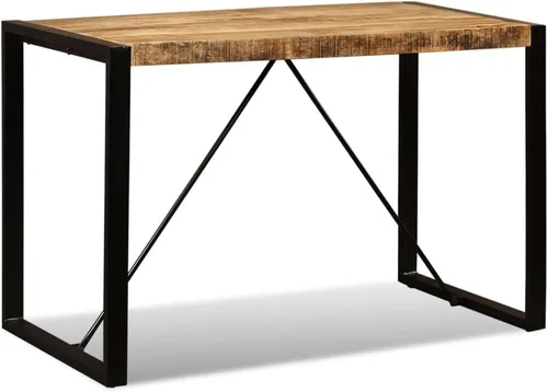 Vista 7 de Mesa de comedor industrial de 47.2 pulgadas, mesa de cocina de madera maciza de mango áspero con patas de acero, marrón y negro, para comedor