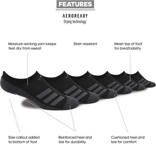 Vista 2 de adidas Men's Kids-Boy'sGirl's Cushioned Angle Stripe No Show Socks (6-Pair)