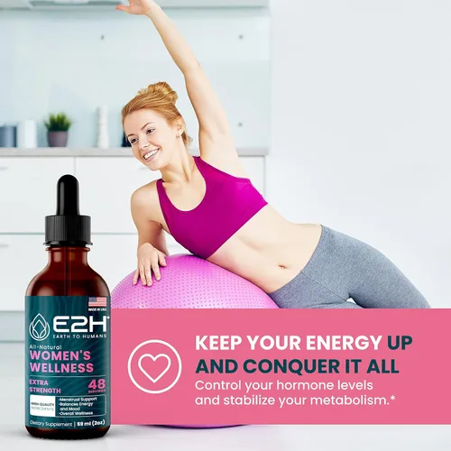 Vista 4 de E2H All Natural Women's Wellness, equilibrio hormonal y alivio del síndrome premenstrual con cohosh negro, Dong Quai y raíz de regaliz para aliviar