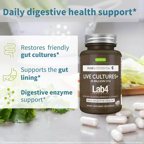 Vista 3 de Vitamina D3 diaria + cultivos vivos+ paquete de probióticos Lab4, 365 tabletas de vitamina D3 de 2000iu + 25 mil millones de UFC Lactobacillus