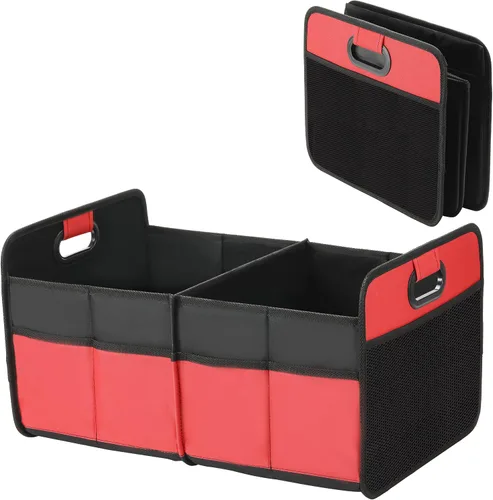 Vista 11 de YSSOA Organizador de maletero para coche/SUV/camión, caja de almacenamiento automotriz plegable de 2 compartimentos, poliéster Oxford 600D Negro