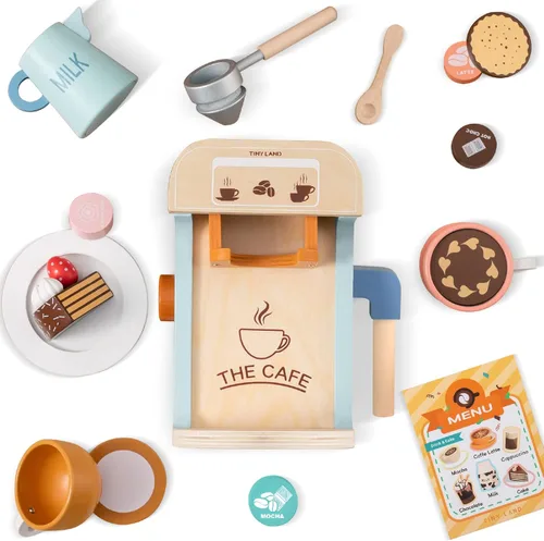 Vista 9 de Tiny Land Juguetes de cocina y cafetera de madera para jugar
