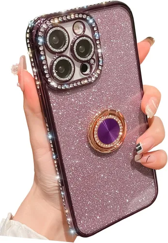 Vista 14 de Funda magnética de lujo con purpurina compatible con iPhone 13 Pro Max de 6.7 pulgadas, bonita funda transparente con diamantes de imitación