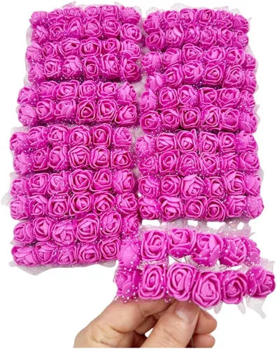 Vista 13 de 144pcs 12 colores mini flores artificiales rosas cabezas y tallo suave