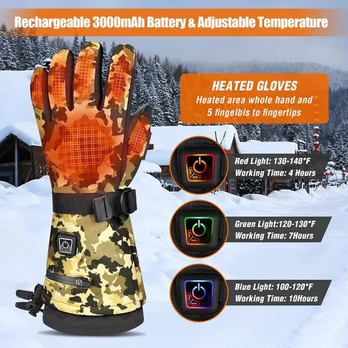 Vista 4 de Guantes calentados MADETEC para hombres y mujeres, guantes de invierno de 7.4V 22.2WH con batería recargable mejorada, guante eléctrico impermeable