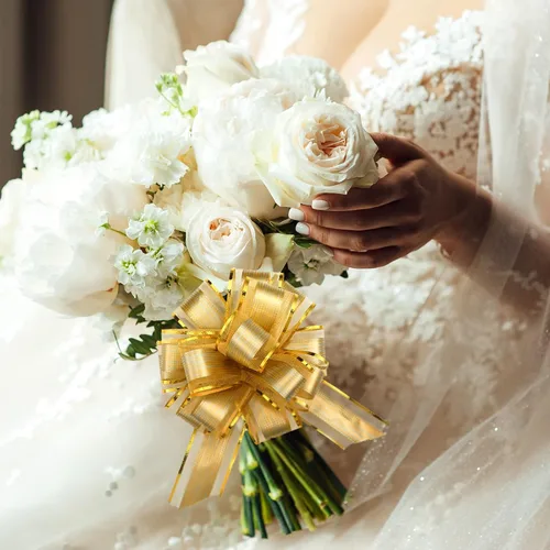 Vista 8 de GWHOLE 30 piezas de lazos grandes para envolver regalos, lazos de cinta dorada de 5" para envolver regalos, decoración de boda y festividades