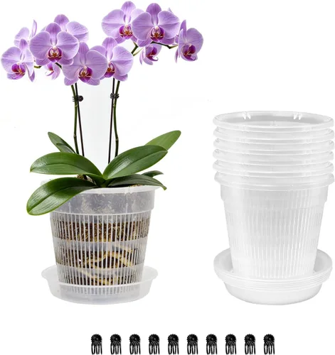 Vista 12 de Macetas para Orquídeas, Paquete de 12 Macetas para Orquídeas de 4.5 Pulgadas con Agujeros, Maceta Ranurada Transpirable para Orquídeas