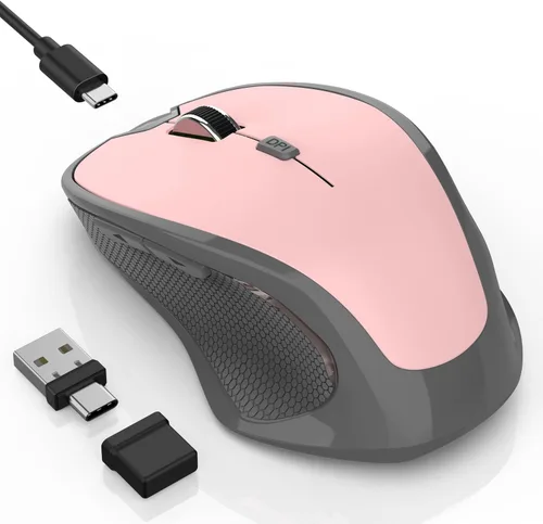 Vista 9 de Mouse inalámbrico Bluetooth para Mac Pro MacBook Air, mouse recargable con mouse Jiggler, interruptor de 3 modos Bluetooth 5.2/3.0 y receptor Ratón