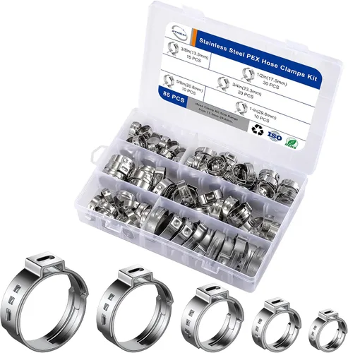 Vista 8 de Herramienta de abrazadera de cincha PEX para abrazaderas de acero inoxidable de 3/8" a 1", con 20 piezas de anillos de abrazadera de cincha PEX