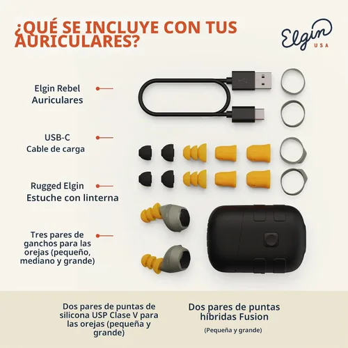 Vista 5 de Auriculares Elgin Rebel True Wireless, auriculares Bluetooth de reducción de ruido de 25 dB, micrófono con aislamiento de ruido, vida de batería