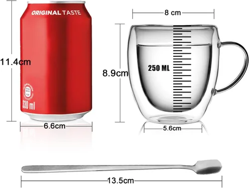Vista 4 de LIBWYS Paquete de 2 tazas de café de doble pared, 8.5 onzas de borosilicato