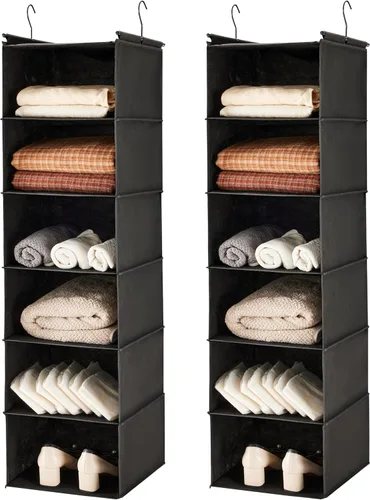 Vista 20 de MAX Houser Organizador colgante de armario de 6 niveles, estante colgante de tela con 2 ganchos resistentes para almacenamiento, plegable (beige)