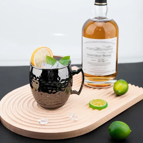 Vista 6 de TJ Moscow Mule - Juego de 2 tazas de mula, taza martillada negra, 17 onzas Negro