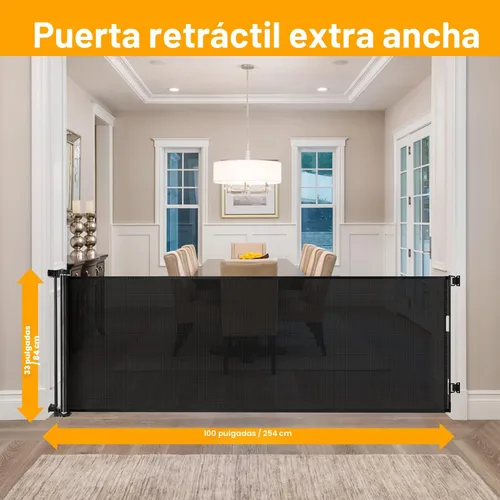 Vista 2 de Puertas de bebé extra anchas de 100 pulgadas para gran apertura, puerta retráctil para interiores para perros, puertas para cachorros para la casa