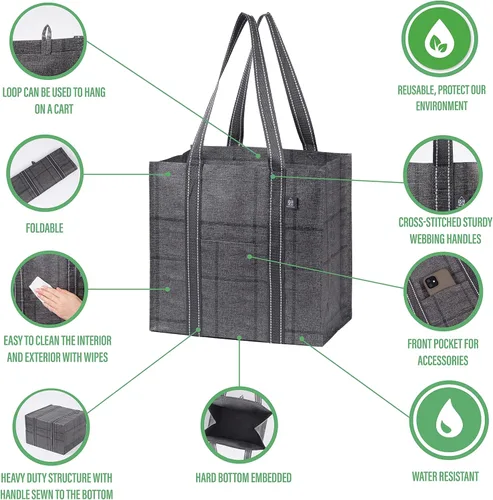 Vista 6 de VENO Paquete de 8 bolsas de compras reutilizables resistentes