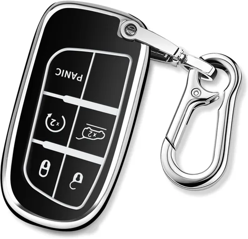 Vista 15 de QBUC Funda para llavero de Jeep con llavero de cuero TPU funda de protección compatible con llave inteligente Grand Cherokee Renegade (rosa)