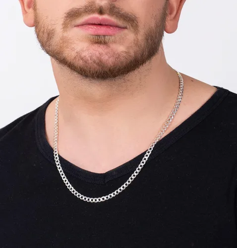 Vista 4 de Savlano Collar de cadena de eslabones cubanos de plata de ley 925 de 0.197 in para hombres y mujeres, fabricado en Italia, viene con una caja