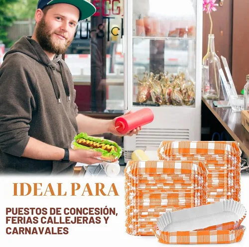 Vista 7 de Ocmoiy Bandejas de papel para perros calientes, 300 unidades, naranja